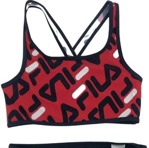 Fila. Girl's Logoed Bold Red and Black Bikini Top. Size 12